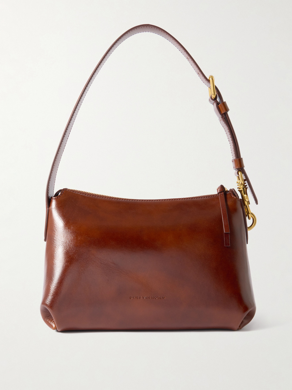 Dries Van Noten Small Glossed-leather Shoulder Bag In Brown