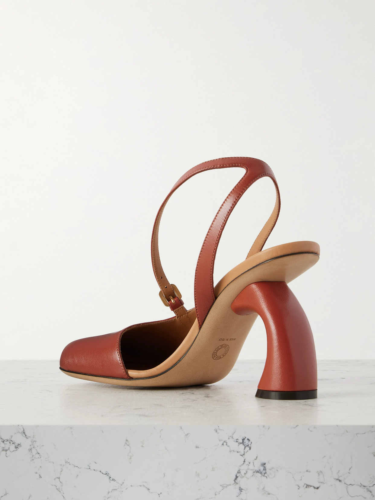 Dries Van Noten Arched Heel Asymmetric Square Toe Pump In Brown