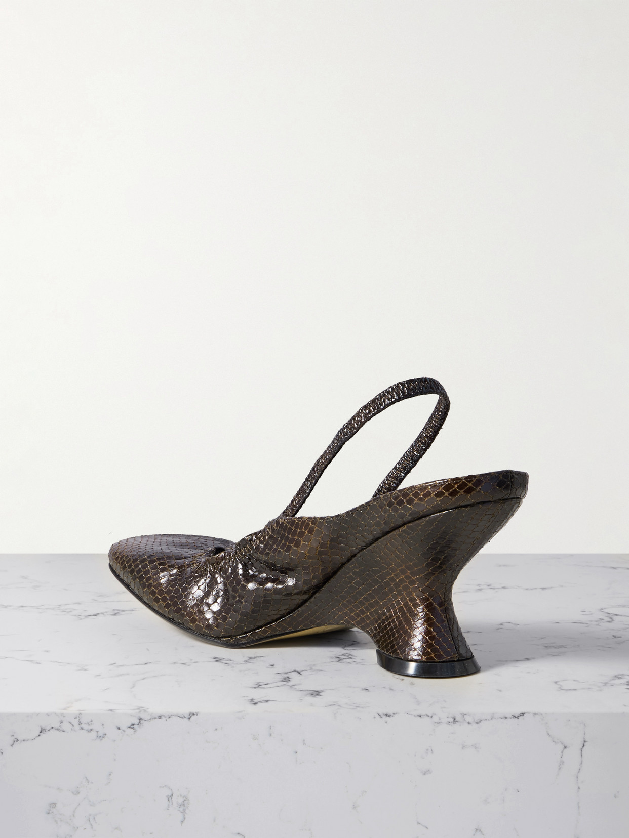 Dries Van Noten Snake-effect Leather Slingback Ballet Pumps In Brown