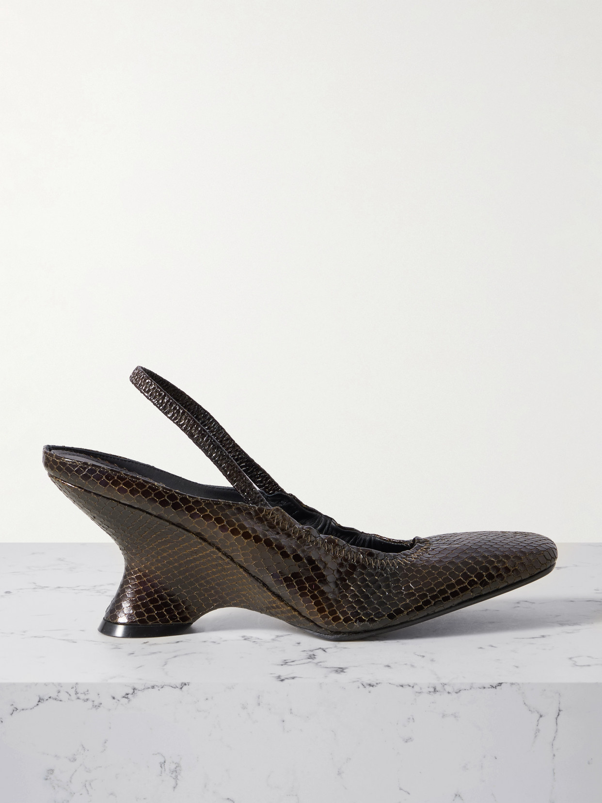 Dries Van Noten Snake-effect Leather Slingback Wedge Pumps In Brown