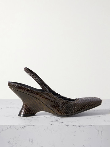 Dries Van Noten Snake-effect leather slingback wedge pumps