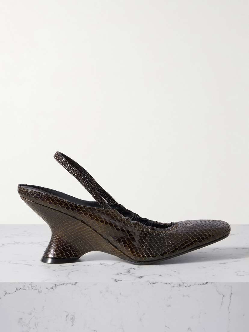 Dries Van Noten Snake-effect Leather Slingback Wedge Pumps