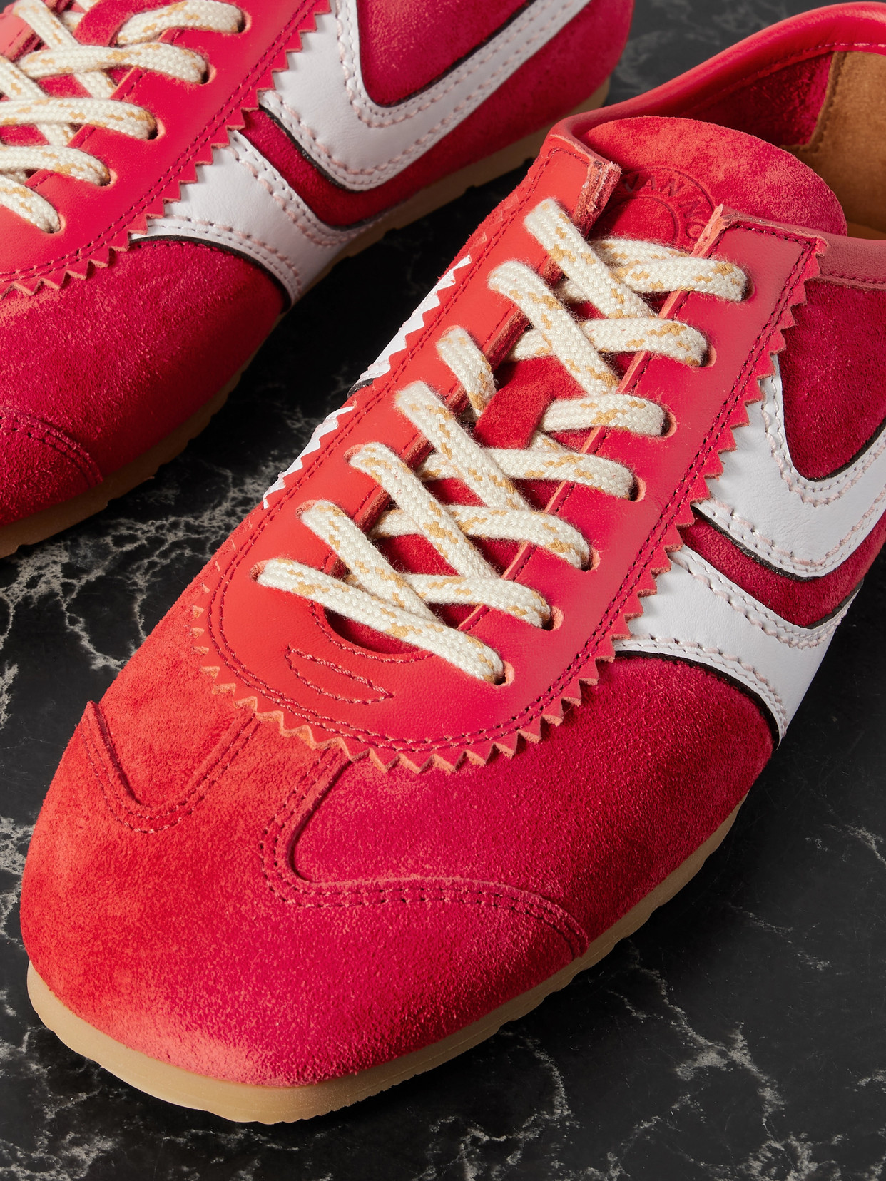 Dries Van Noten 70s Marathon Spirit Suede Low-top Sneakers In Red