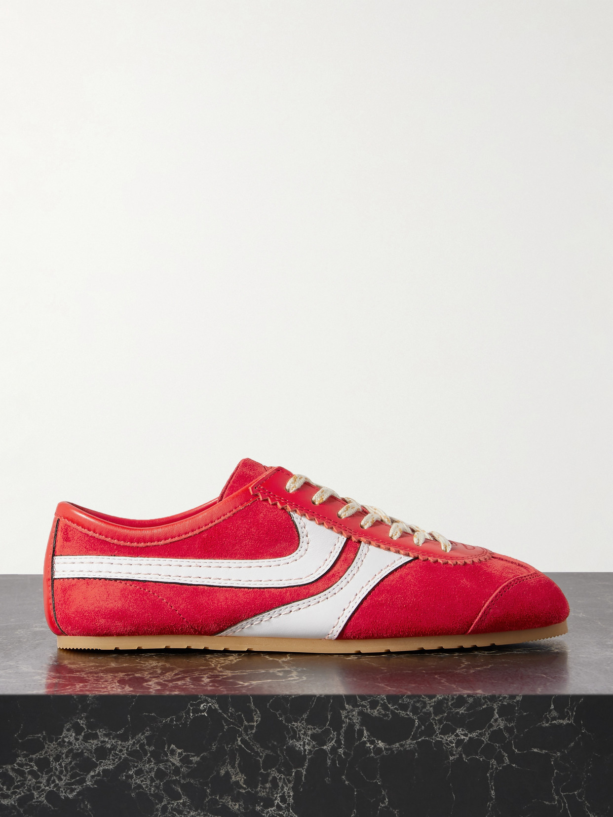 Dries Van Noten Leather-trimmed Suede Sneakers In Red