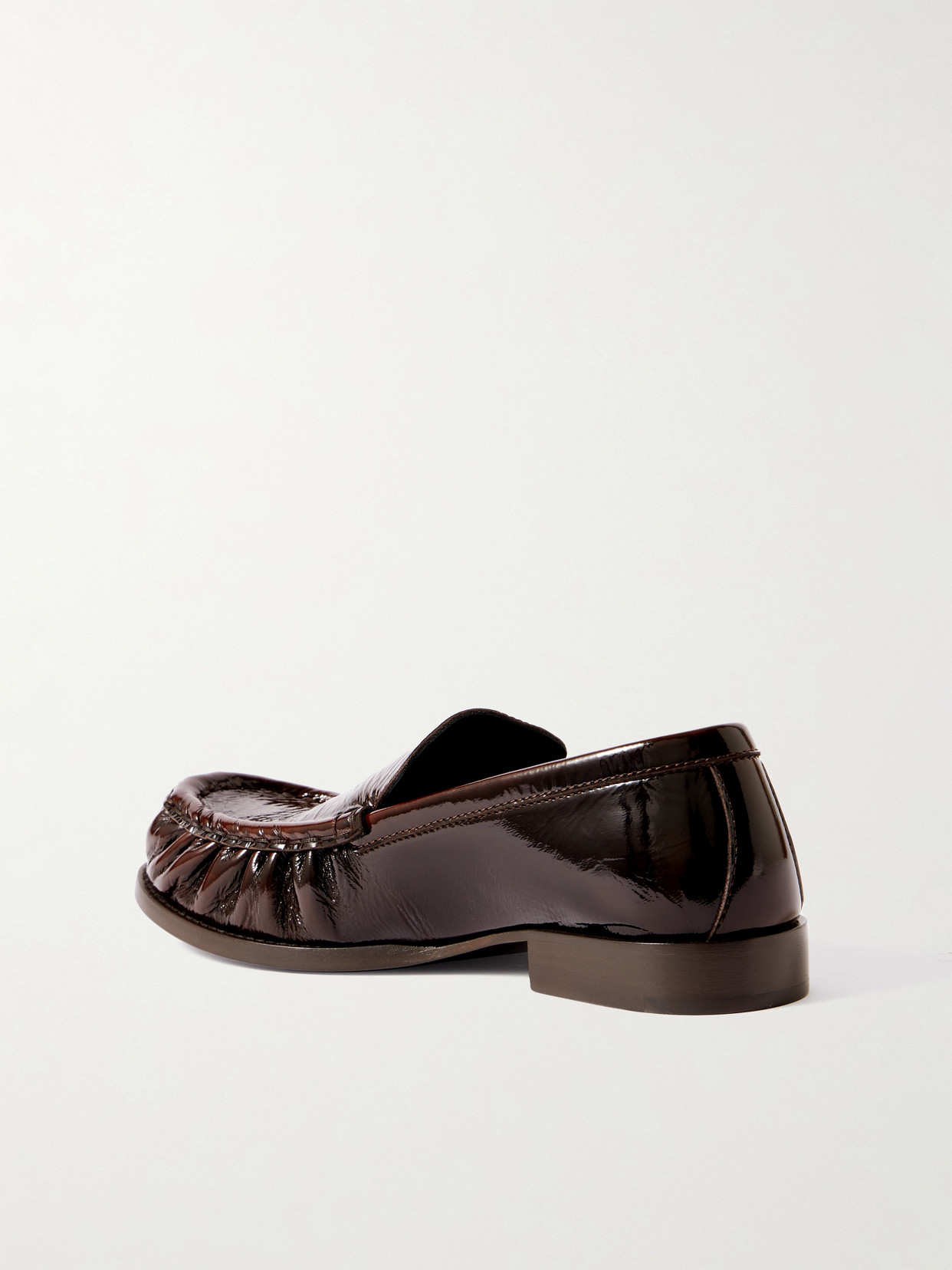 Dries Van Noten Patent Crinkled-leather Loafers In Brown