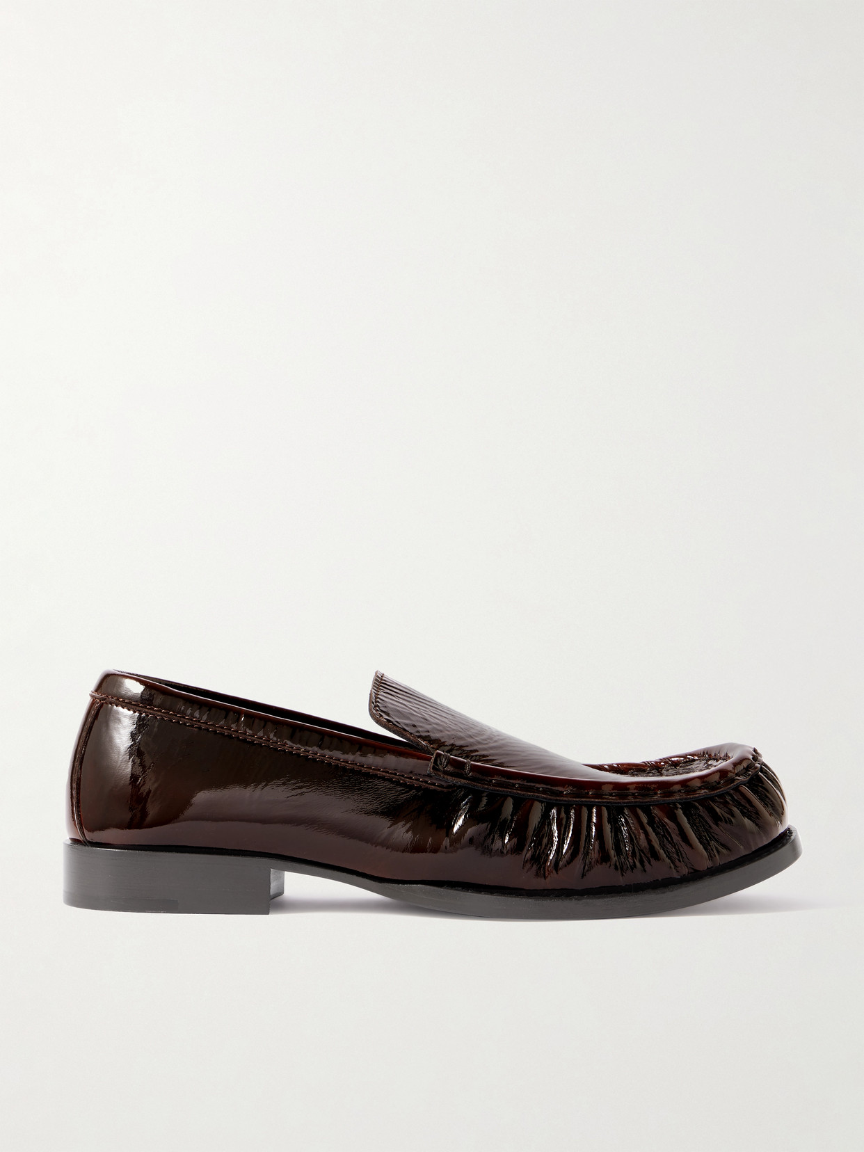 Dries Van Noten Patent Crinkled-leather Loafers In Brown