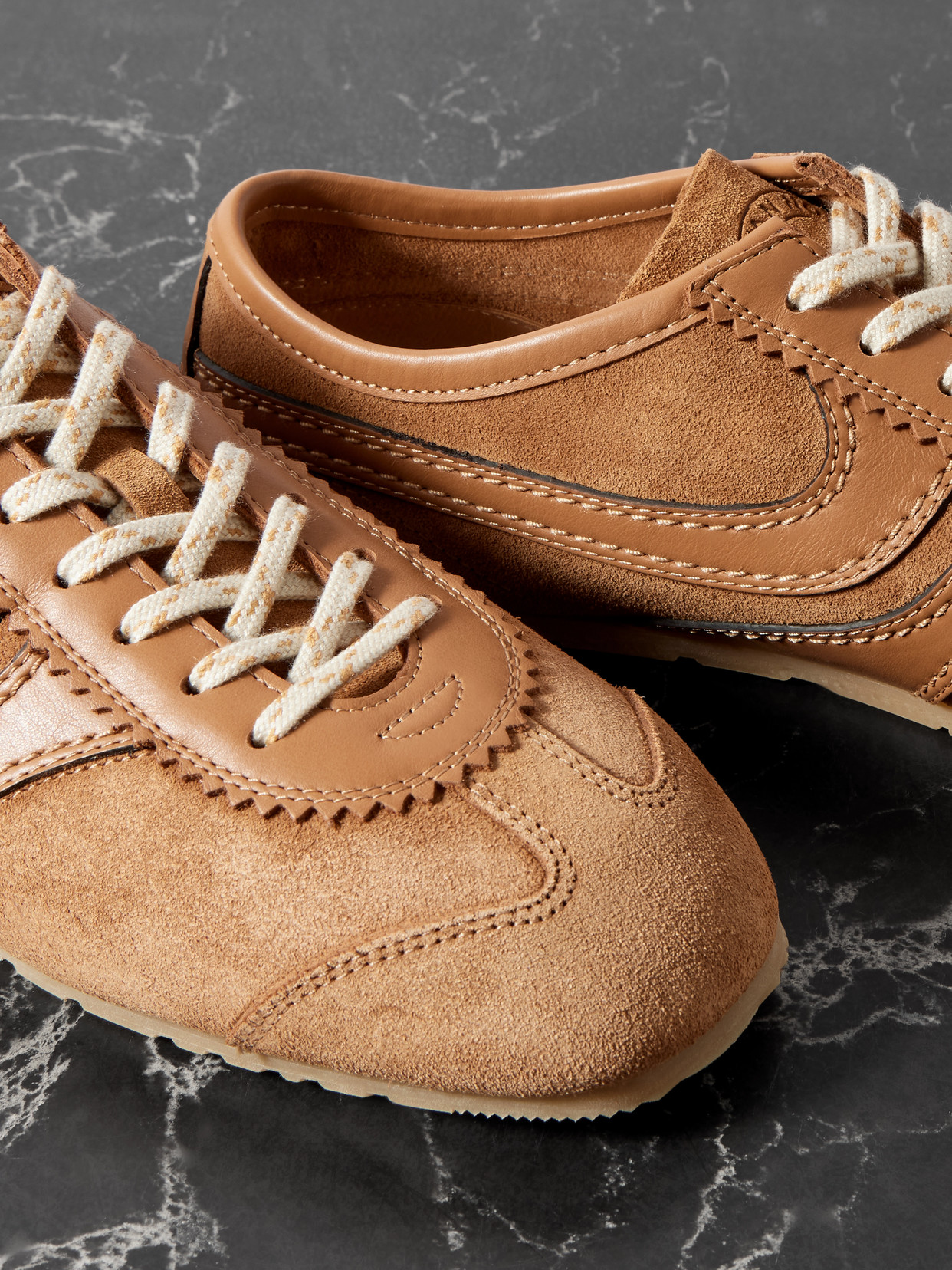 Dries Van Noten Leather-trimmed Suede Sneakers In Brown