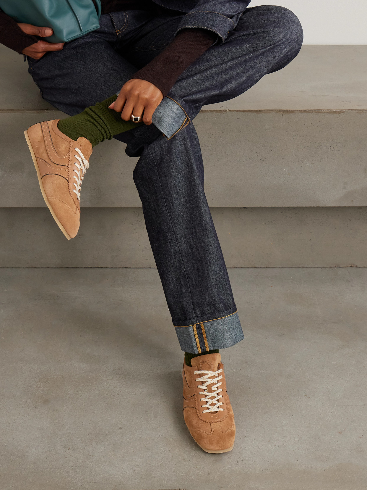 Dries Van Noten Leather-trimmed Suede Sneakers In Brown