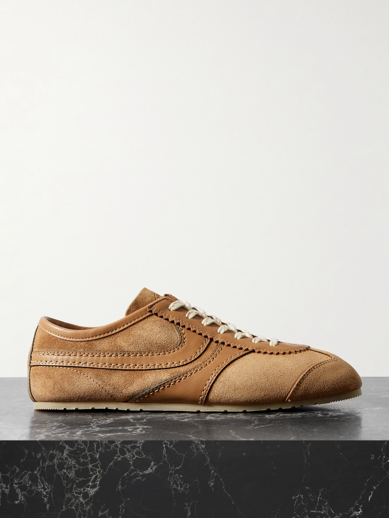 Dries Van Noten Leather-trimmed Suede Sneakers In Brown