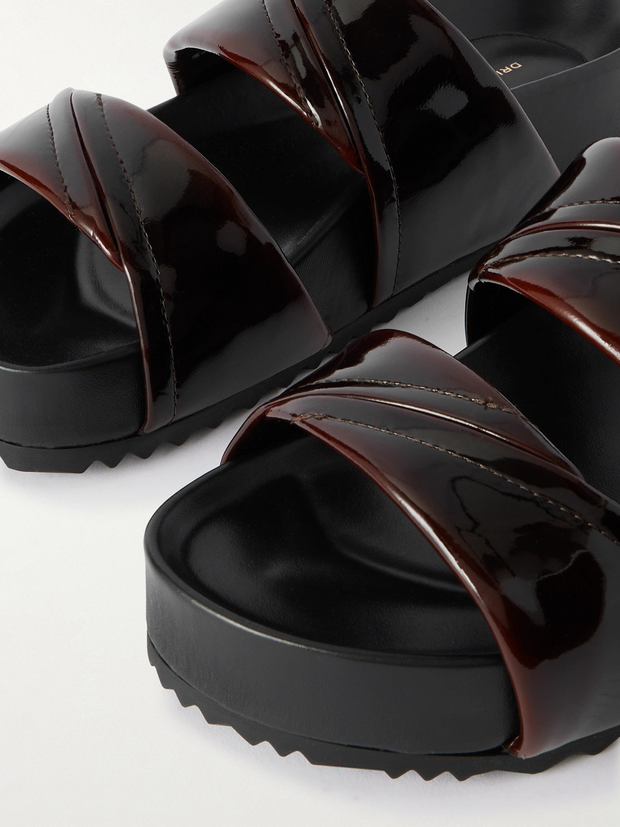 Dries Van Noten Patent-leather Platform Slides In Brown