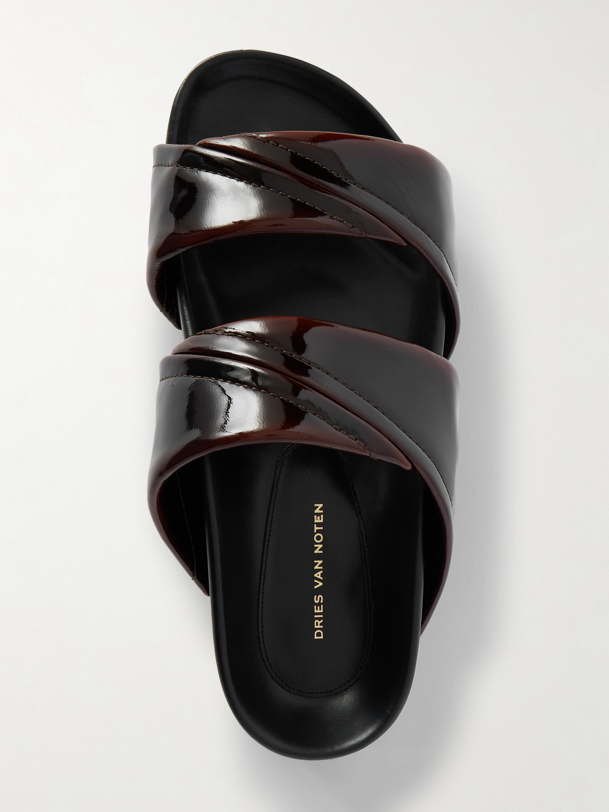 Dries Van Noten Patent-leather Platform Slides In Brown