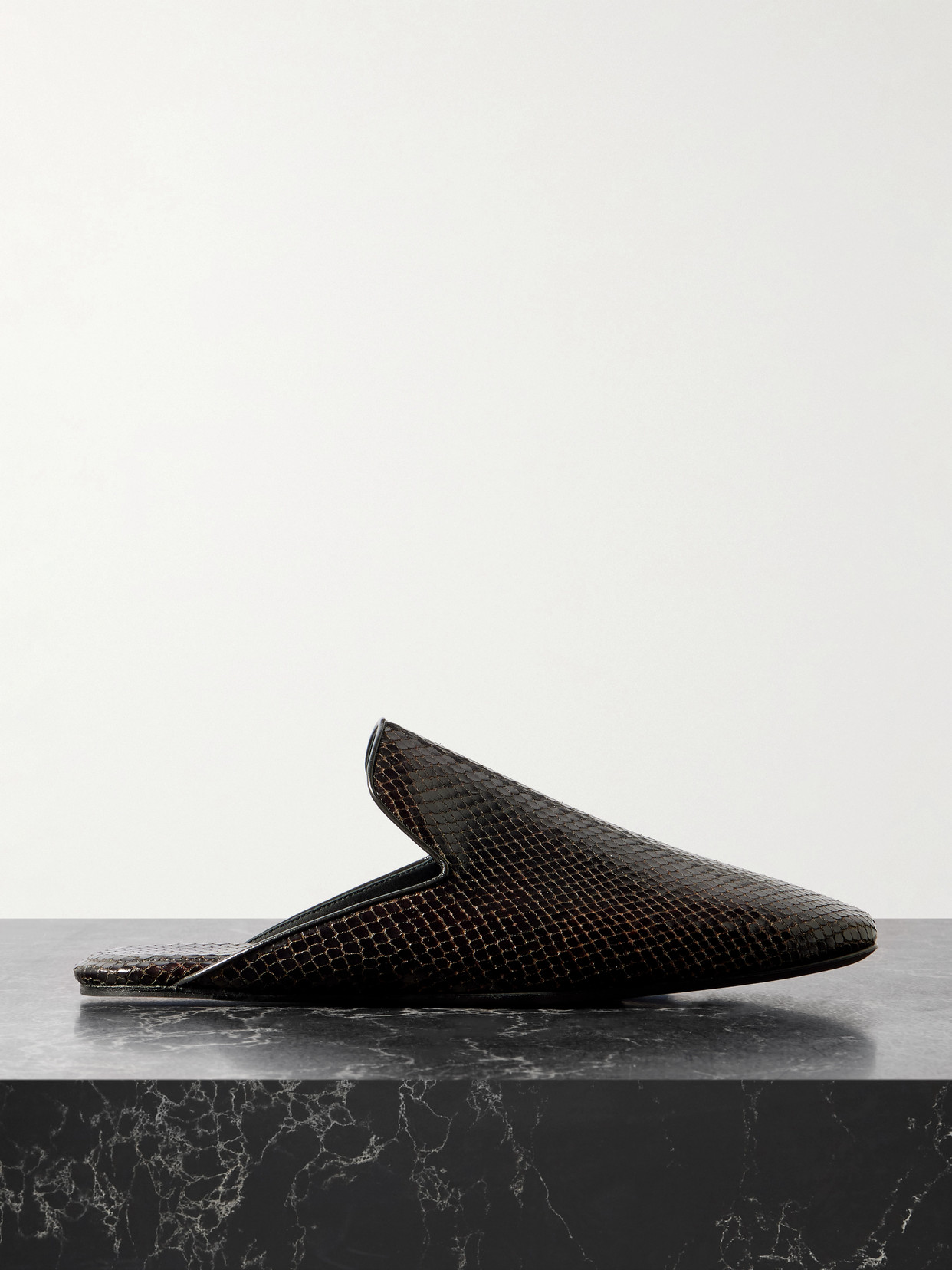 Dries Van Noten Snake-effect Leather Mules In Brown