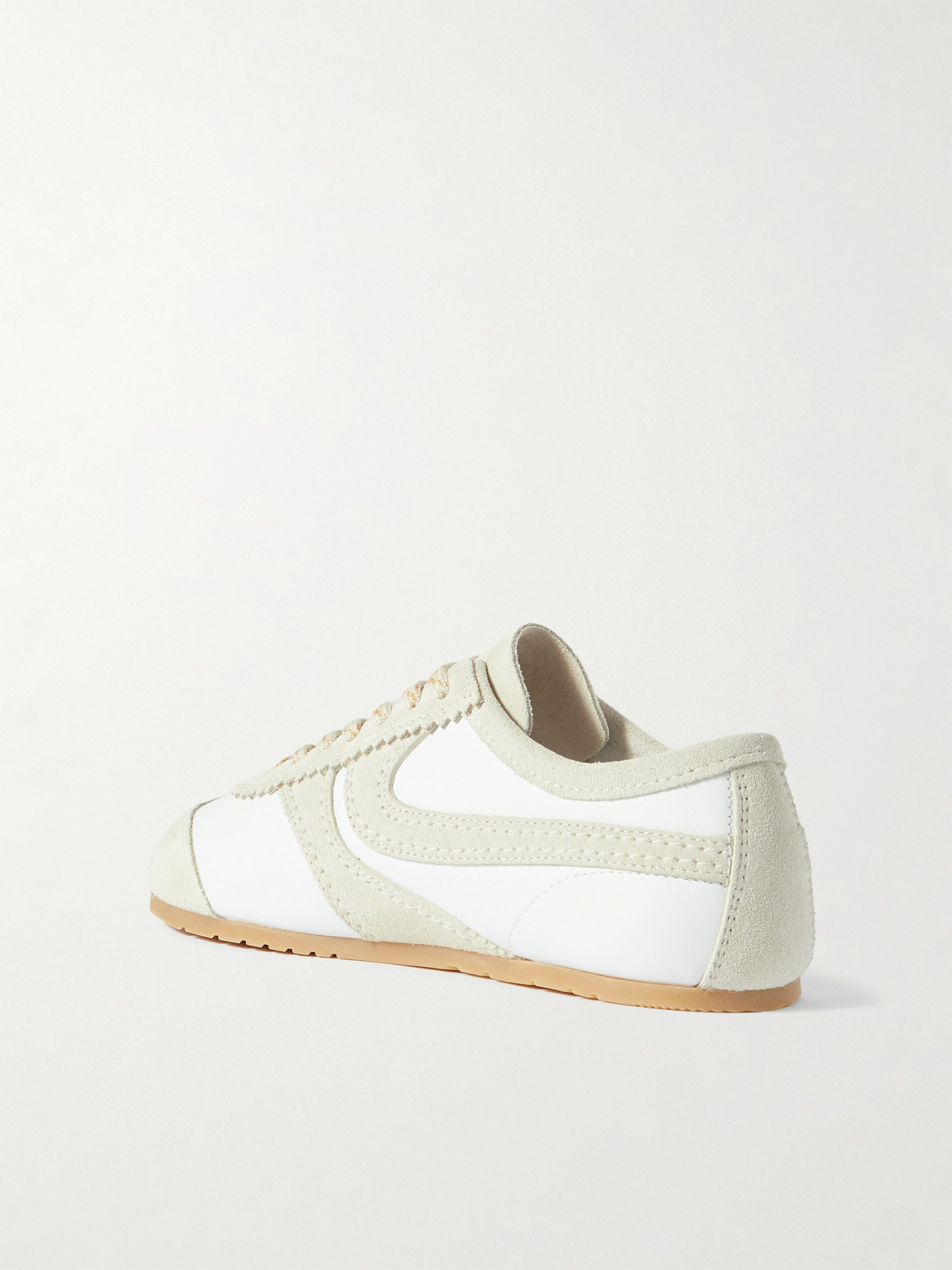 Dries Van Noten Leather Sneakers Low Profile Suede Panels Rubber Sole In White