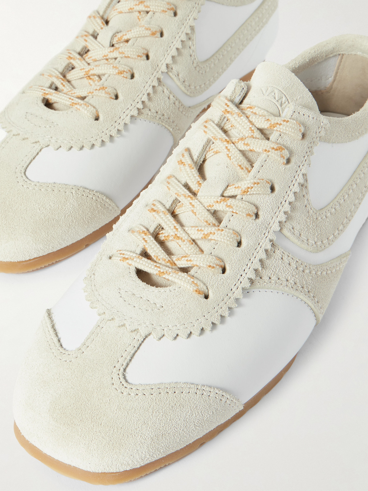 Dries Van Noten Leather Sneakers Low Profile Suede Panels Rubber Sole In White