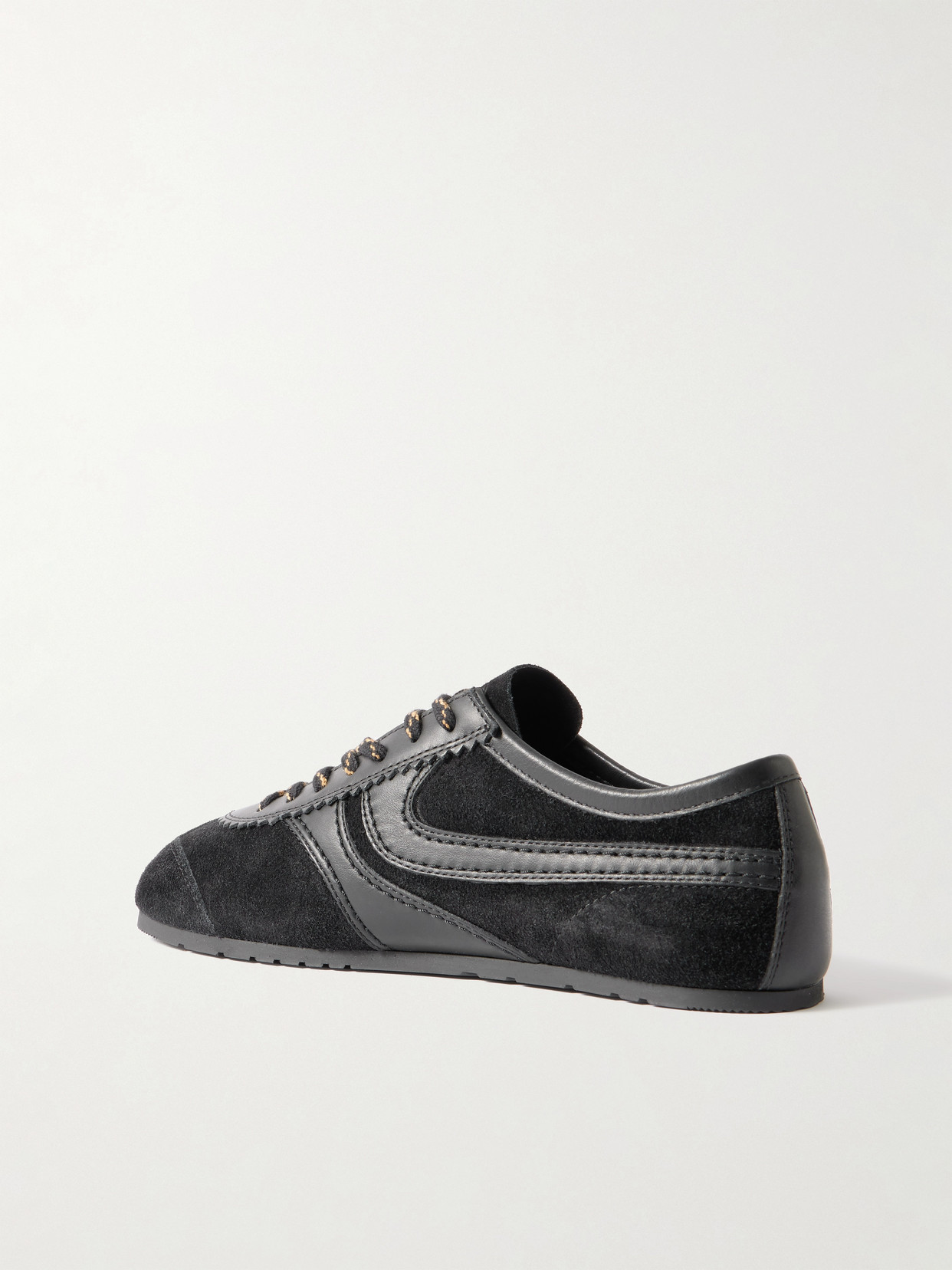 Dries Van Noten Suede Texture Sneakers Featuring Contrast Stitching In Black