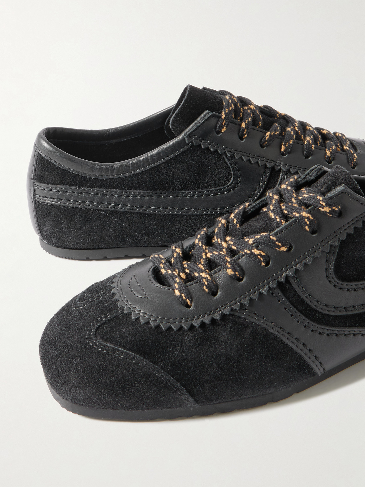 Dries Van Noten Suede Texture Sneakers Featuring Contrast Stitching In Black