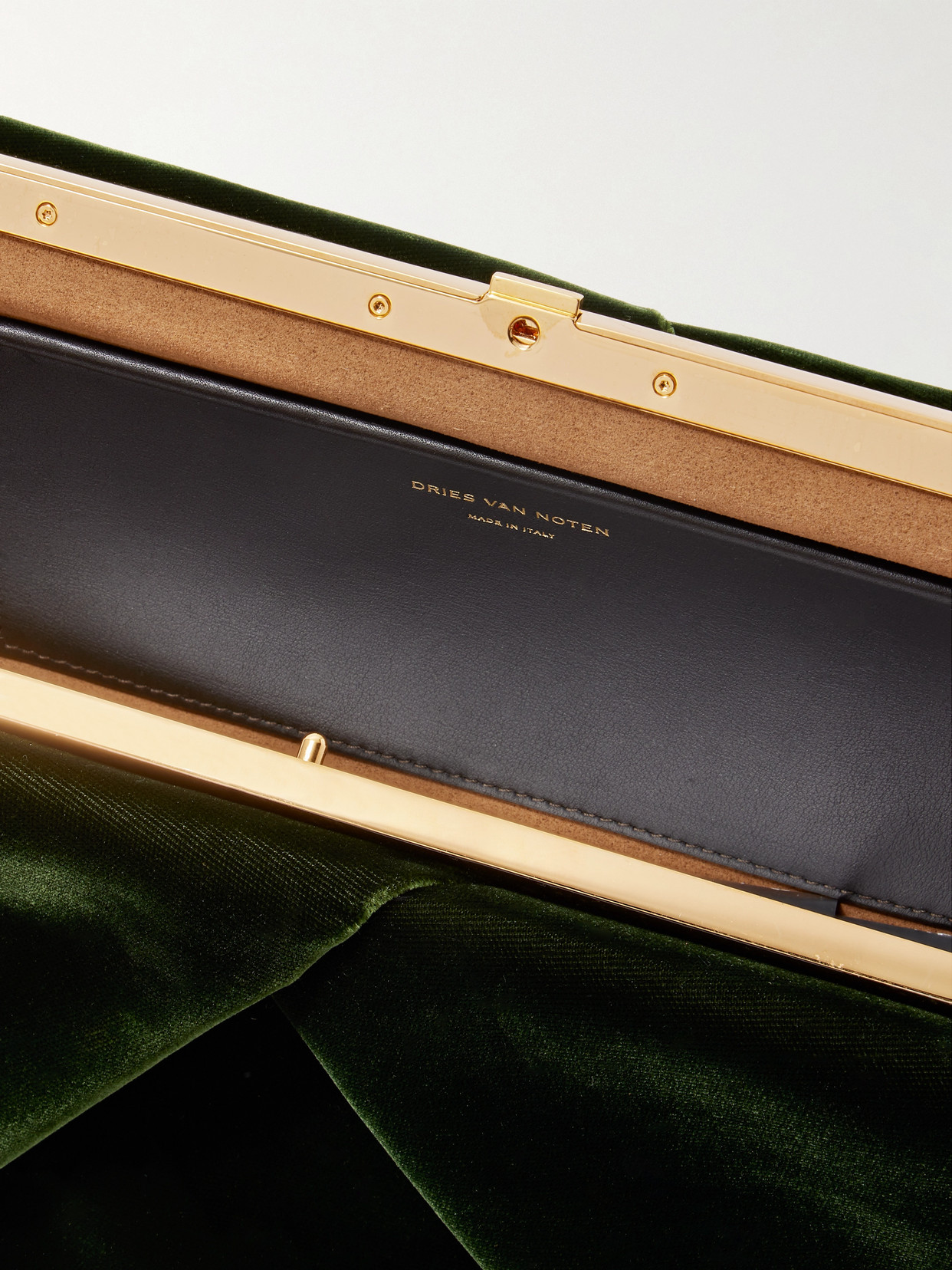 Dries Van Noten Velvet Clutch In Green