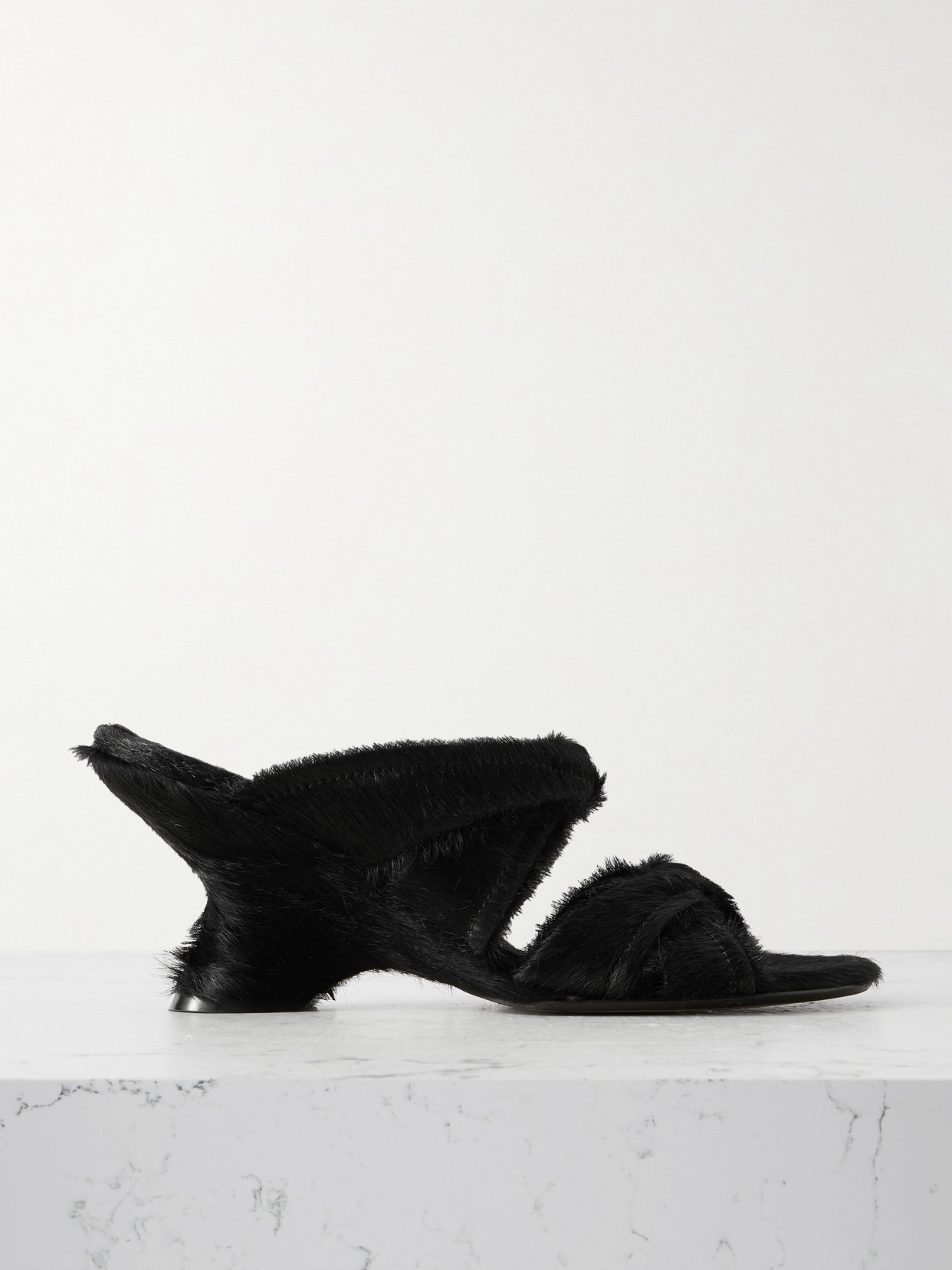 Dries Van Noten Leather And Plush Sandals In Black