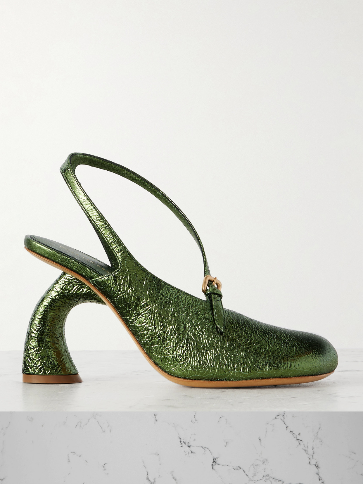 Dries Van Noten Crinkled-leather Pumps In Green