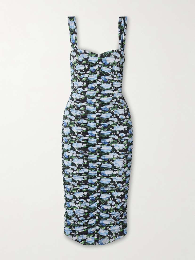 Carolina Herrera Ruched Floral-print Stretch-jersey Midi Dress