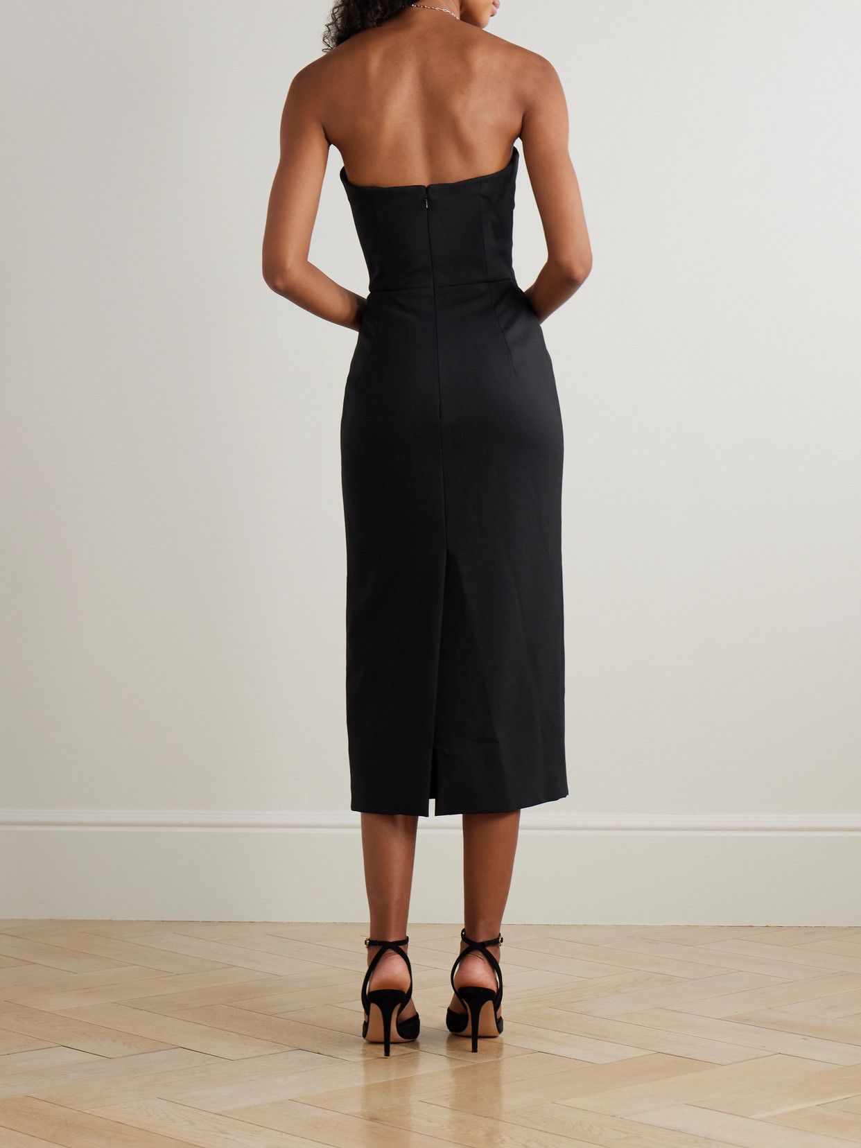 Carolina Herrera Strapless Ruched Wool-blend Midi Dress In Black