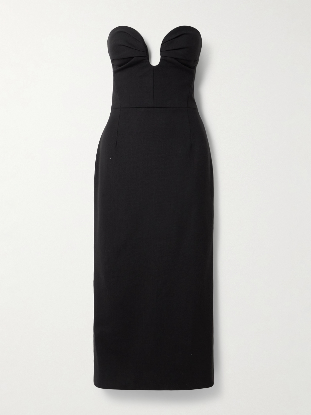 Carolina Herrera Strapless Ruched Wool-blend Midi Dress In Black