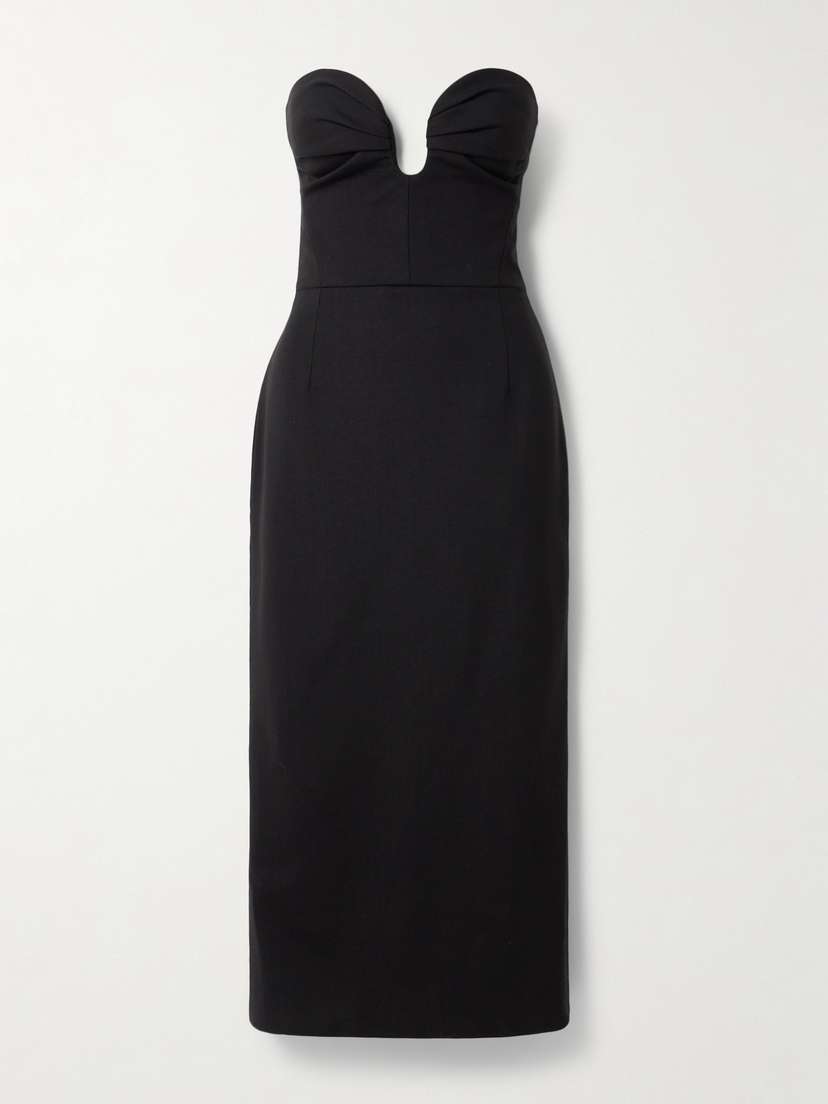 Carolina Herrera Strapless Ruched Wool-blend Midi Dress