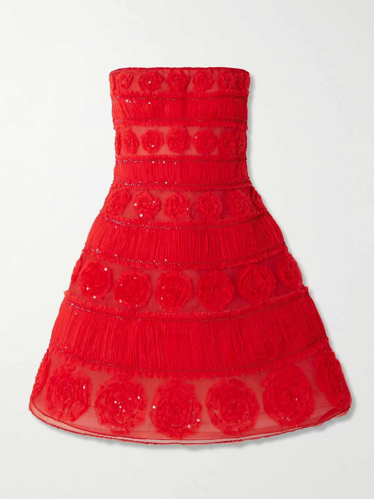 Carolina Herrera Strapless Embellished Tulle And Organza Mini Dress In Red