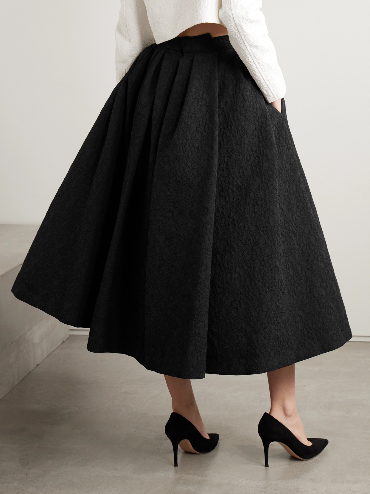 Carolina Herrera Pleated Cotton-blend Cloqué Midi Skirt