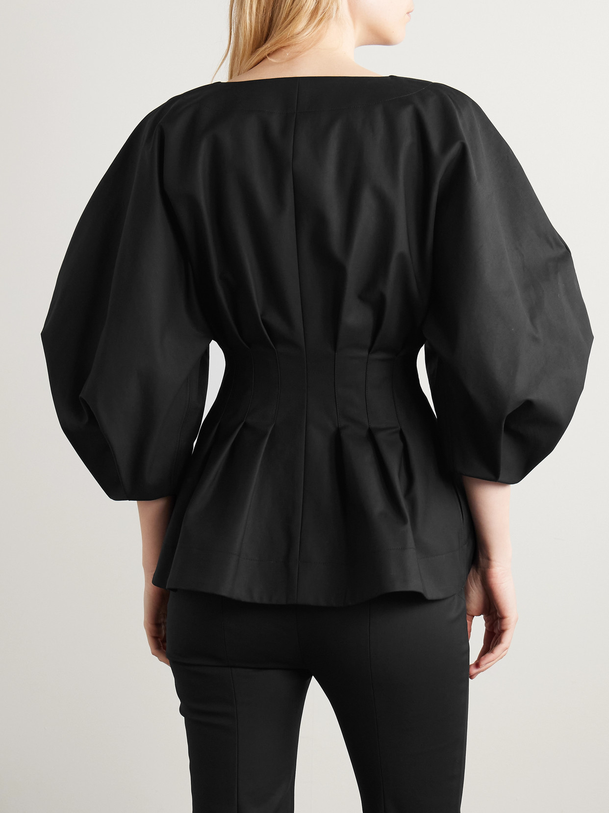 Carolina Herrera Pleated Cotton-blend Sateen Jacket In Black