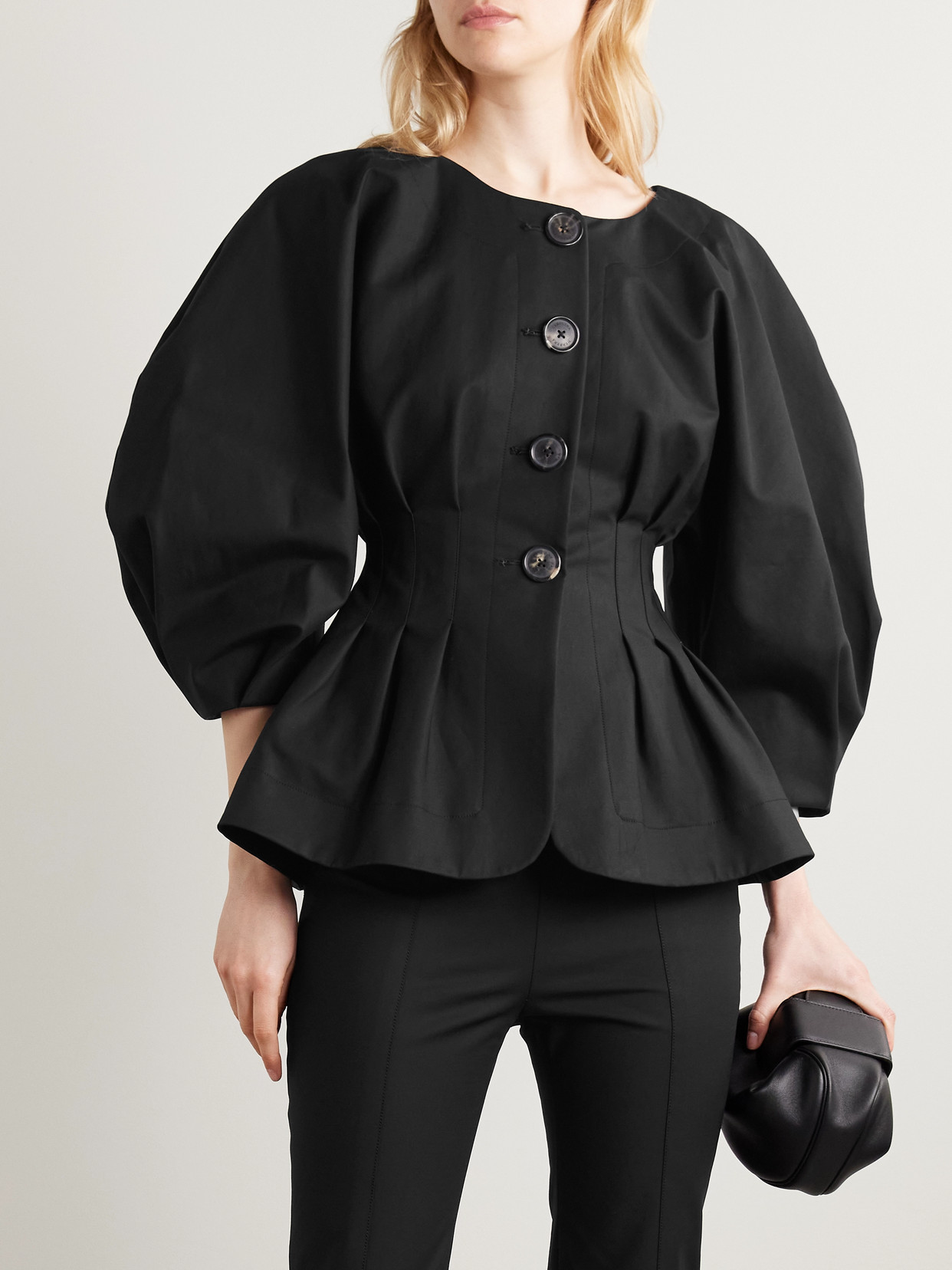 Carolina Herrera Pleated Cotton-blend Sateen Jacket In Black