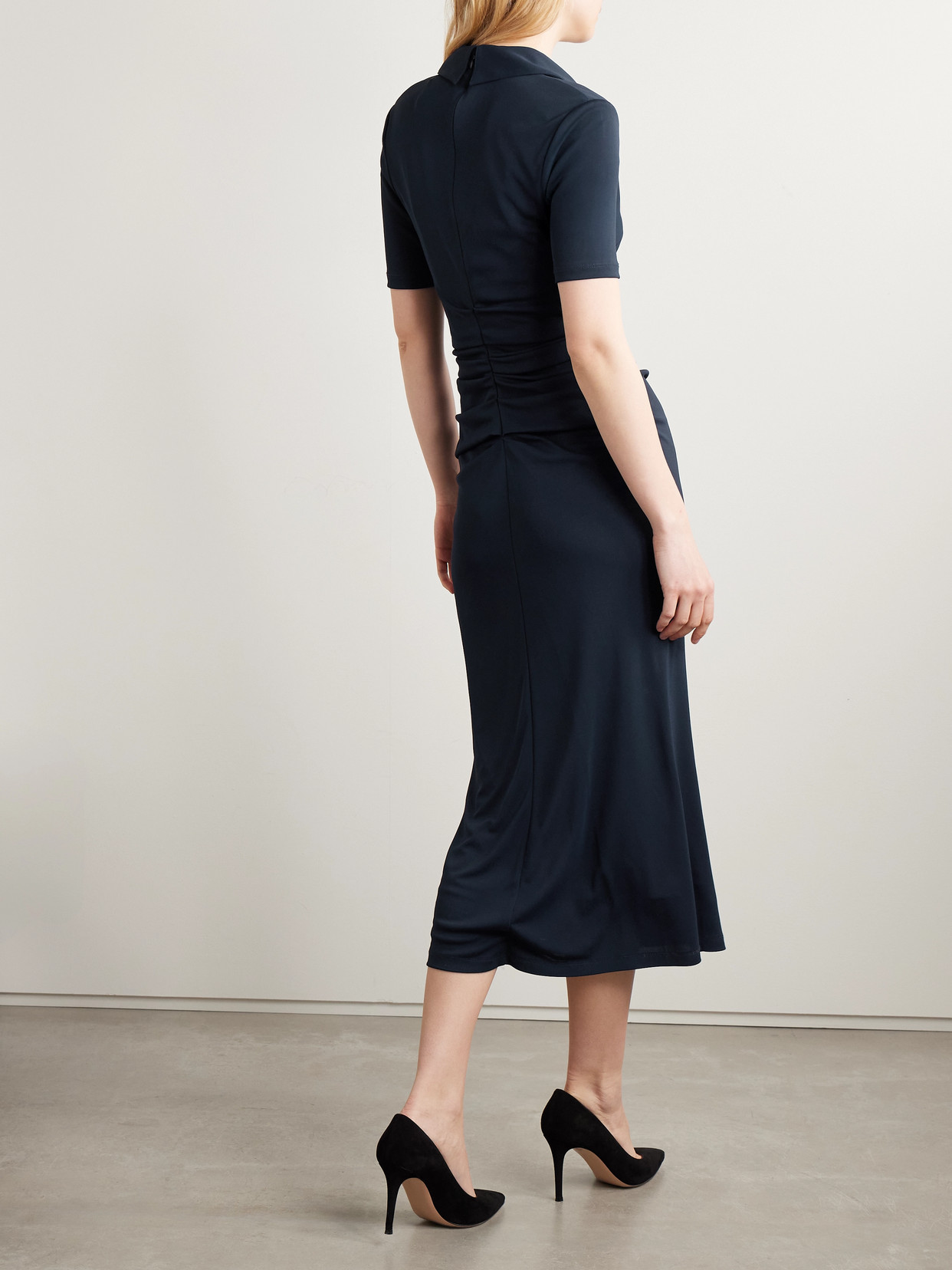 Carolina Herrera Ruched Stretch-jersey Midi Shirt Dress