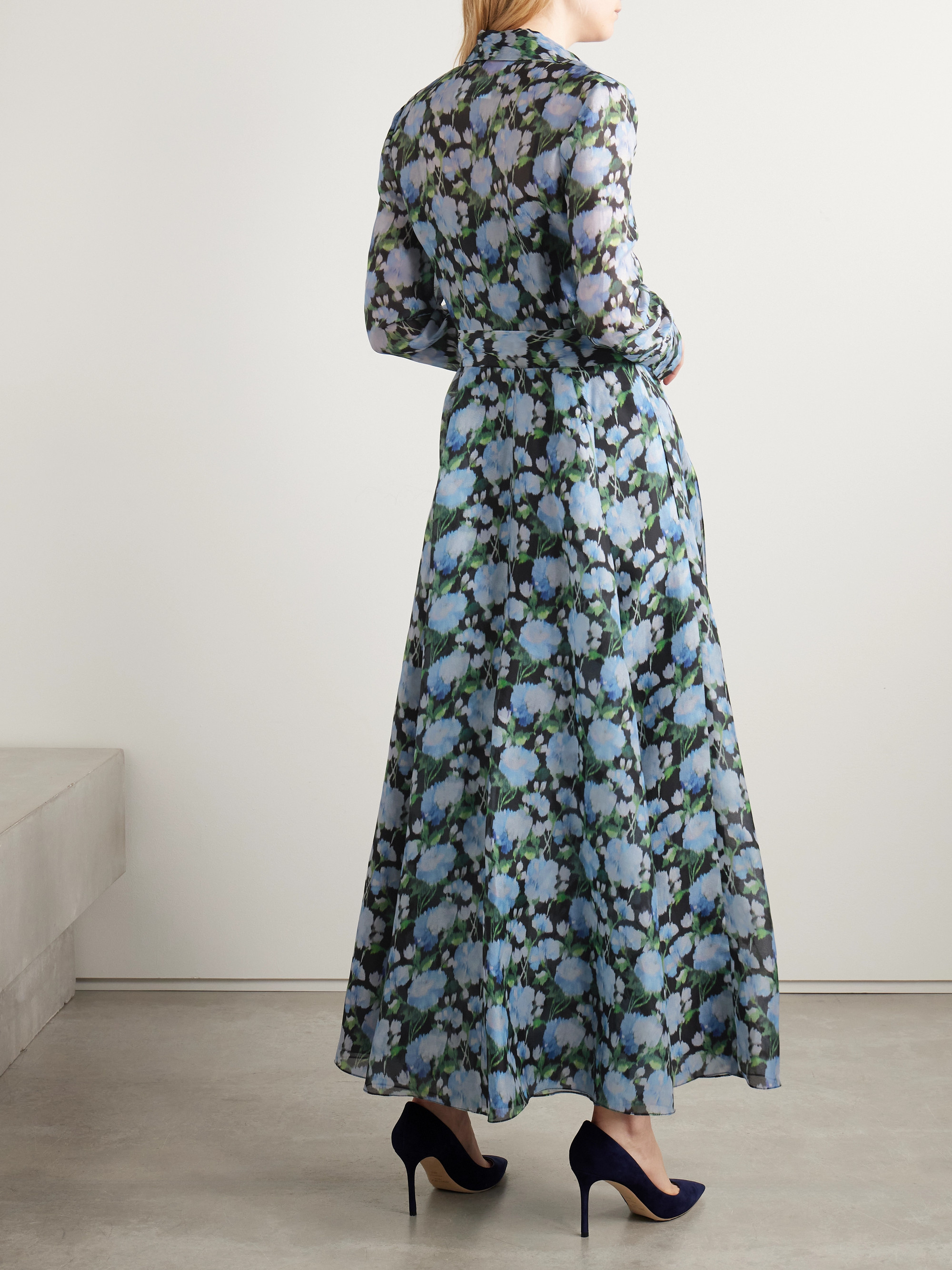 Carolina Herrera Belted floral-print silk-organza midi shirt dress thumbnail