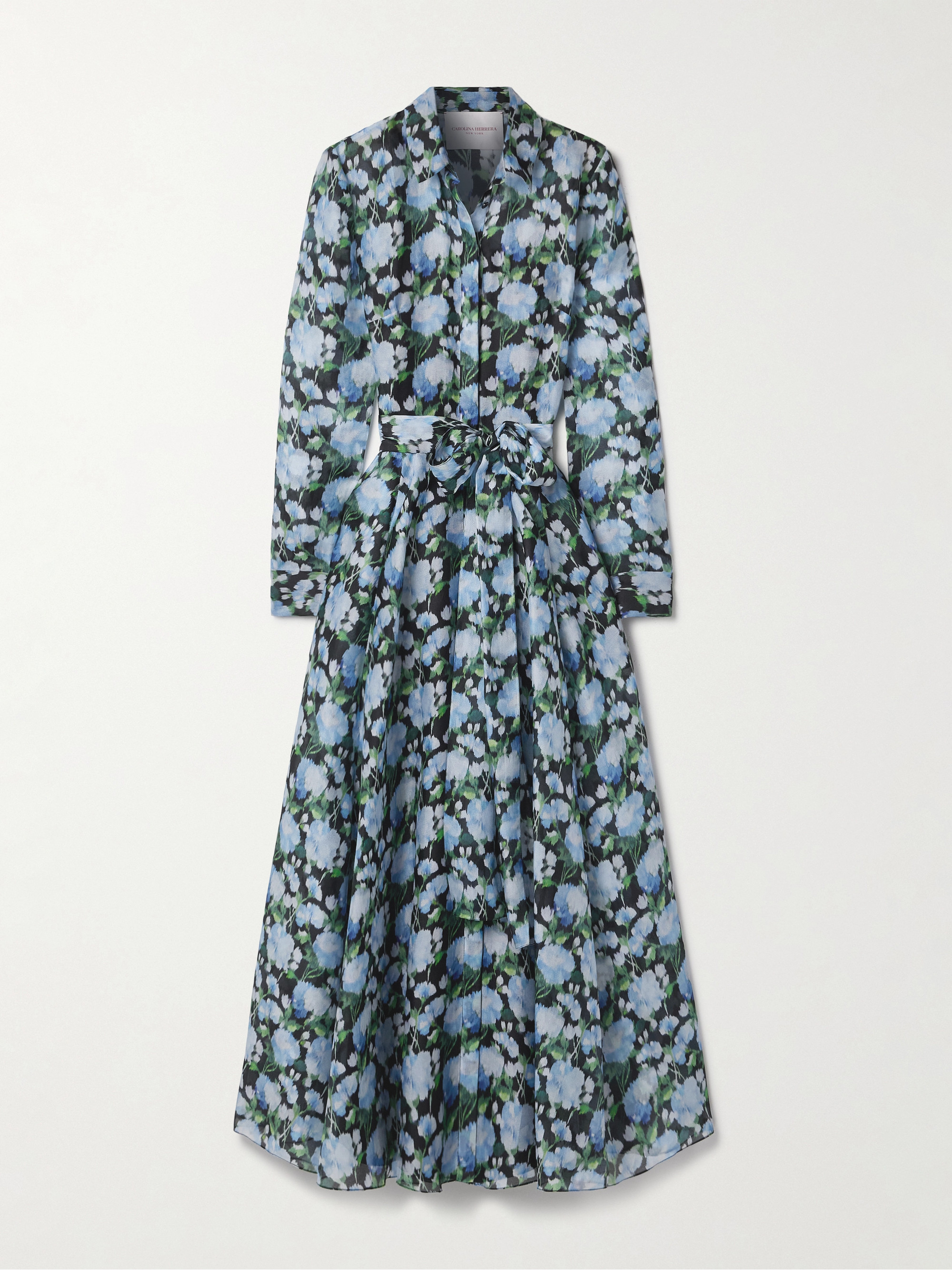 Carolina Herrera Belted floral-print silk-organza midi shirt dress thumbnail