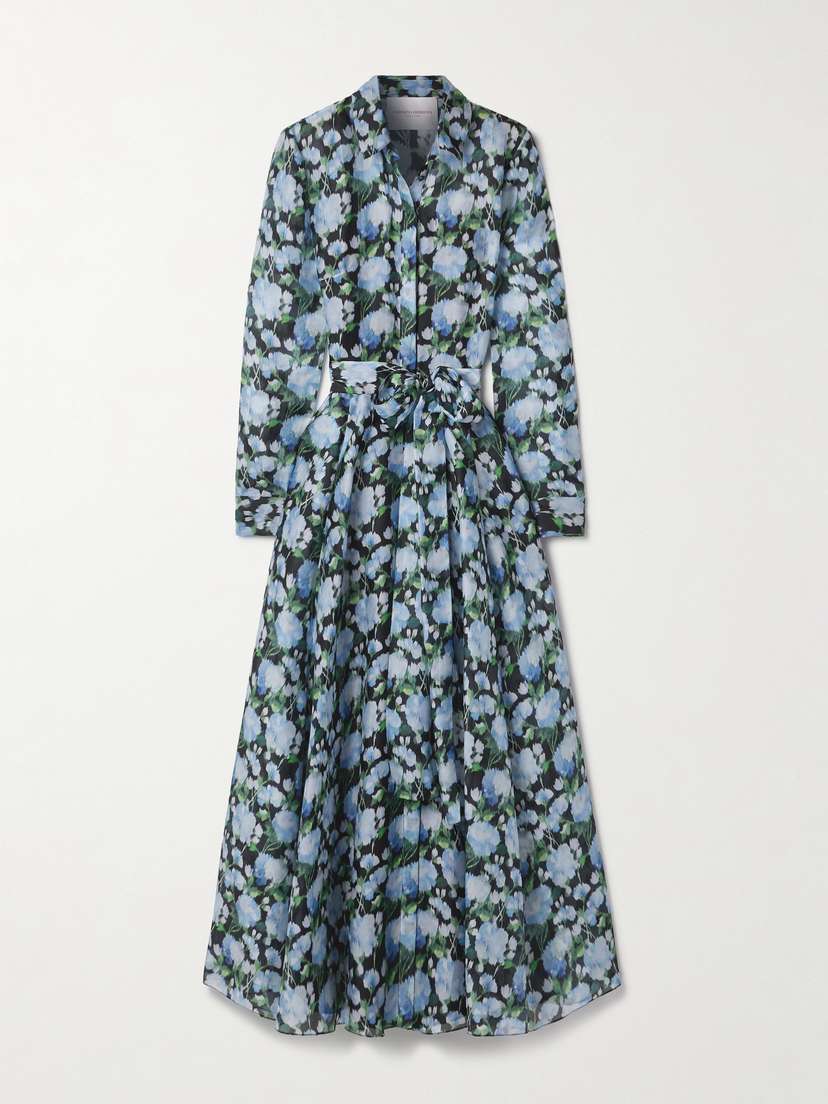 Carolina Herrera Belted Floral-print Silk-organza Midi Shirt Dress