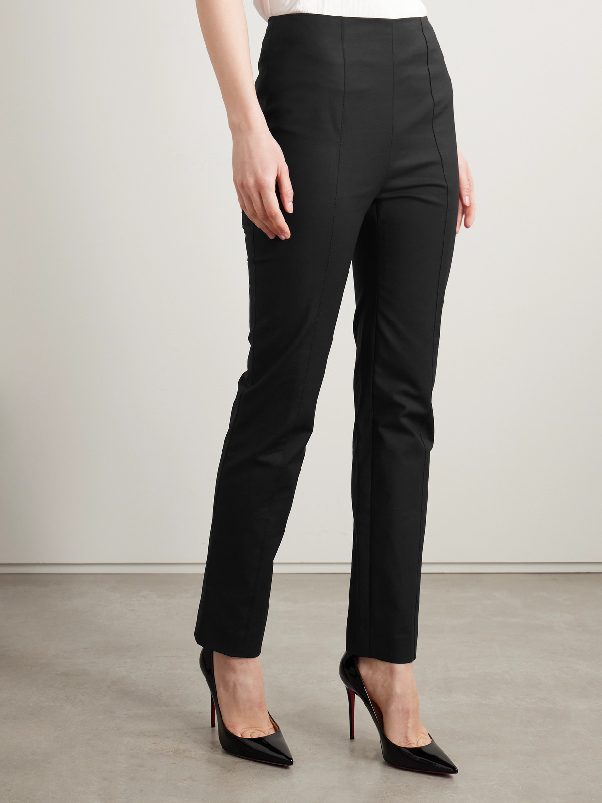 Carolina Herrera Emilie Cotton-blend Slim-leg Pants In Black