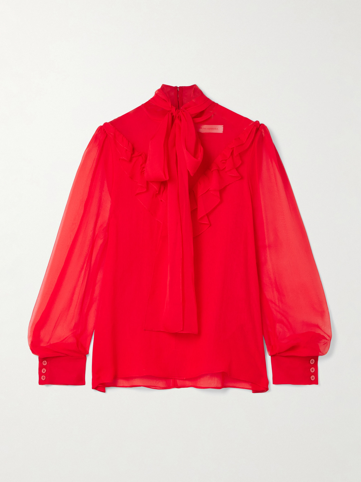 Carolina Herrera Tie-neck Ruffled Silk-chiffon Blouse In Red