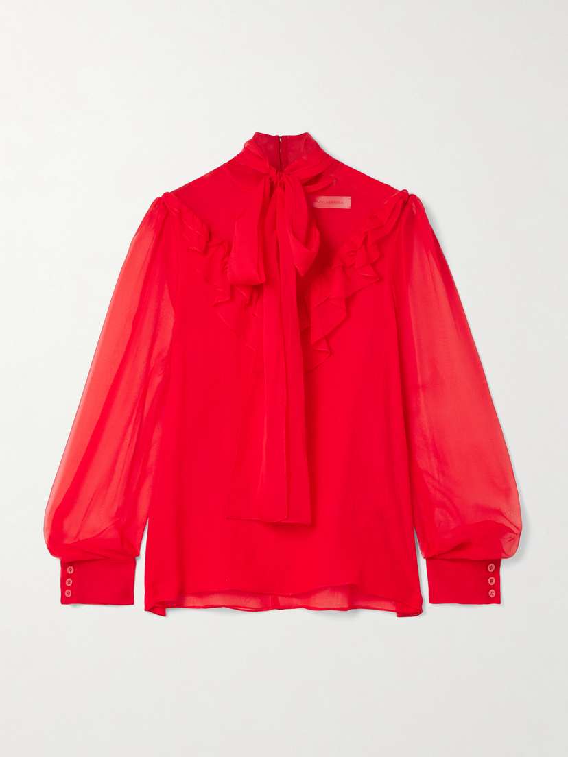 Carolina Herrera Tie-neck Ruffled Silk-chiffon Blouse