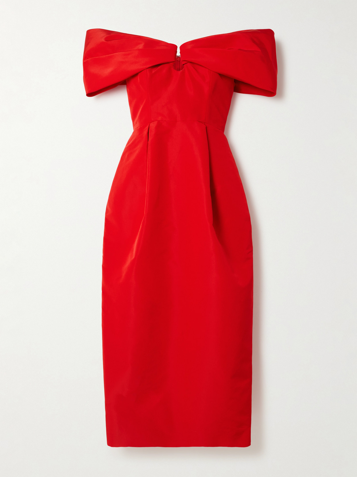 Carolina Herrera Off-the-shoulder Pleated Silk-faille Midi Dress