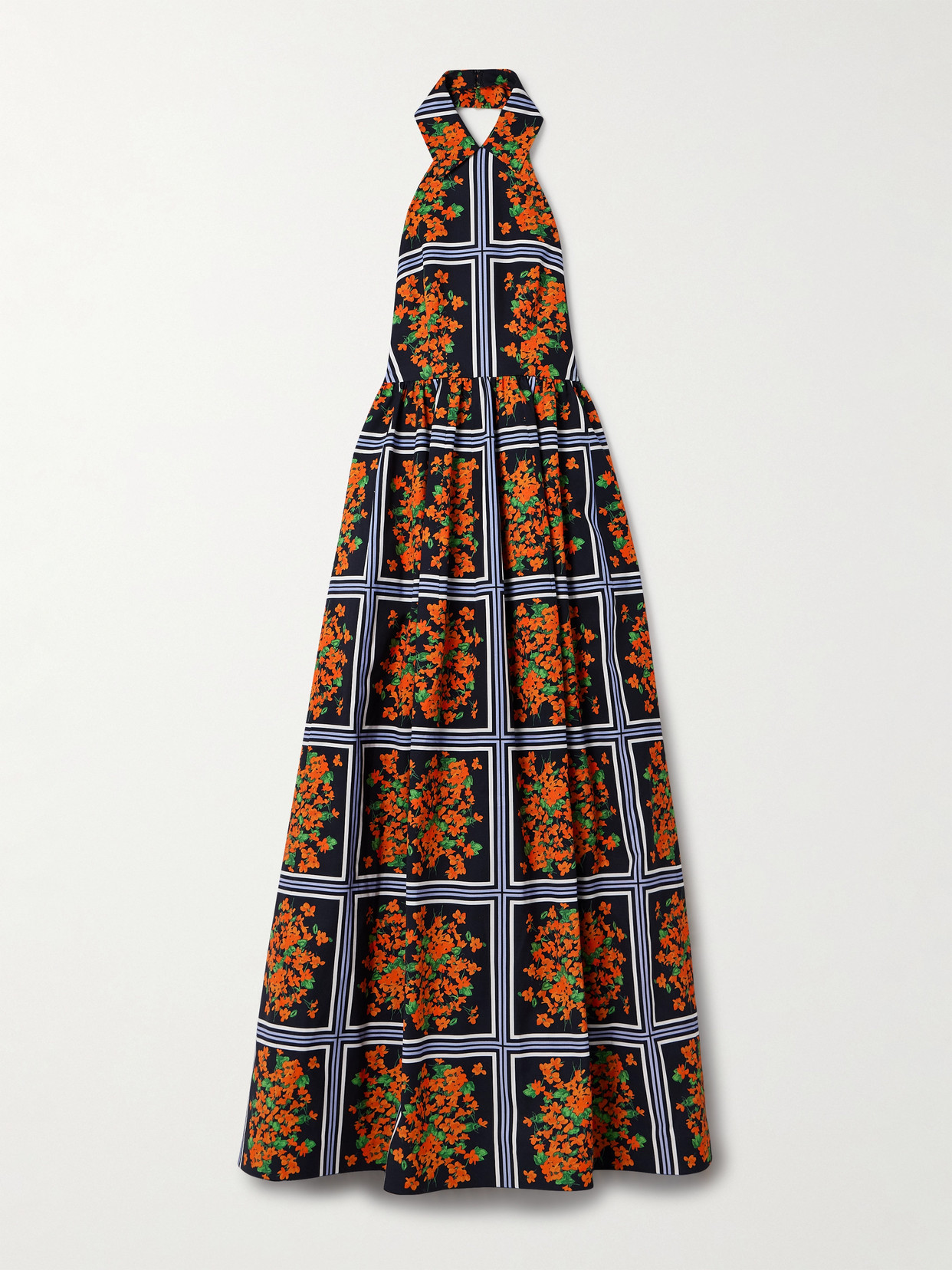 Carolina Herrera Printed Faille Halterneck Gown In Orange