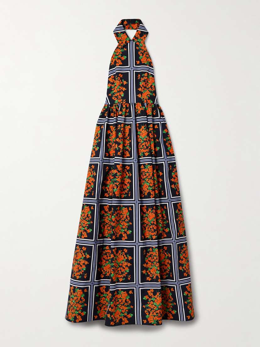 Carolina Herrera Printed Faille Halterneck Gown