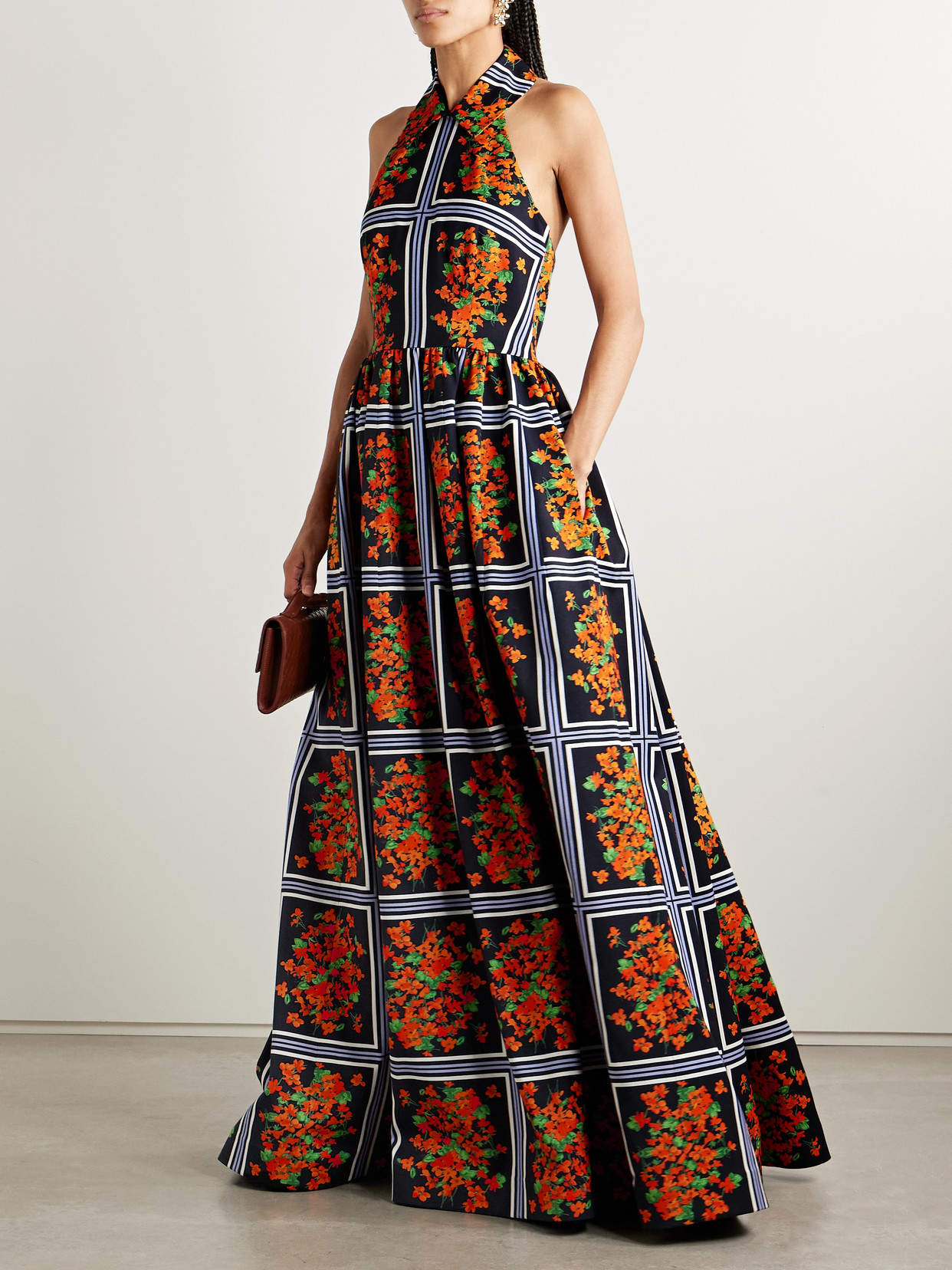 Carolina Herrera Printed Faille Halterneck Gown