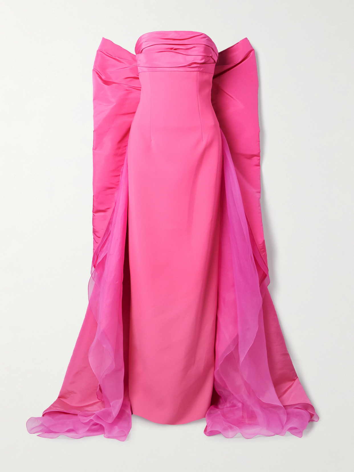 Carolina Herrera Strapless Draped Silk-organza Trimmed Taffeta Gown In Pink
