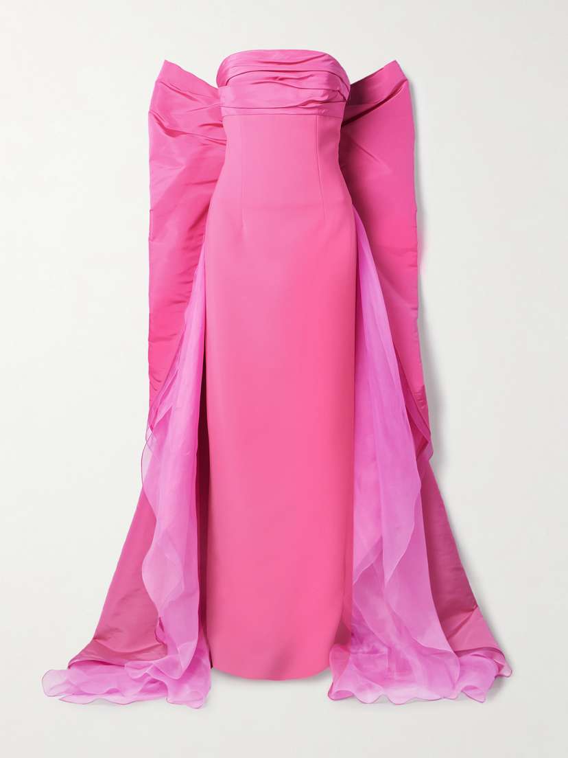 Carolina Herrera Strapless Draped Silk-organza Trimmed Taffeta Gown