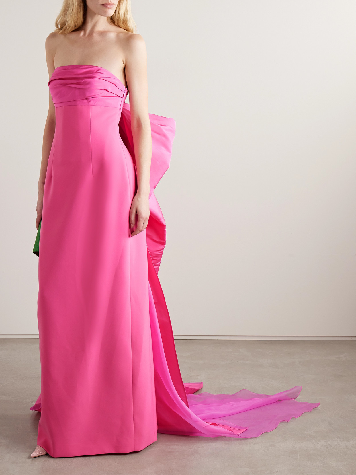 Carolina Herrera Strapless Draped Silk-organza Trimmed Taffeta Gown