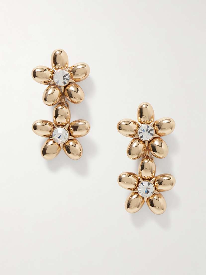 Carolina Herrera Double Flower Gold-tone Crystal Earrings