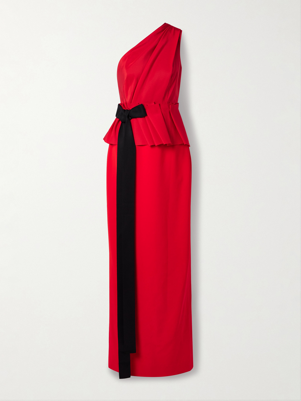 Carolina Herrera One-shoulder Grosgrain-trimmed Gathered Crepe Gown