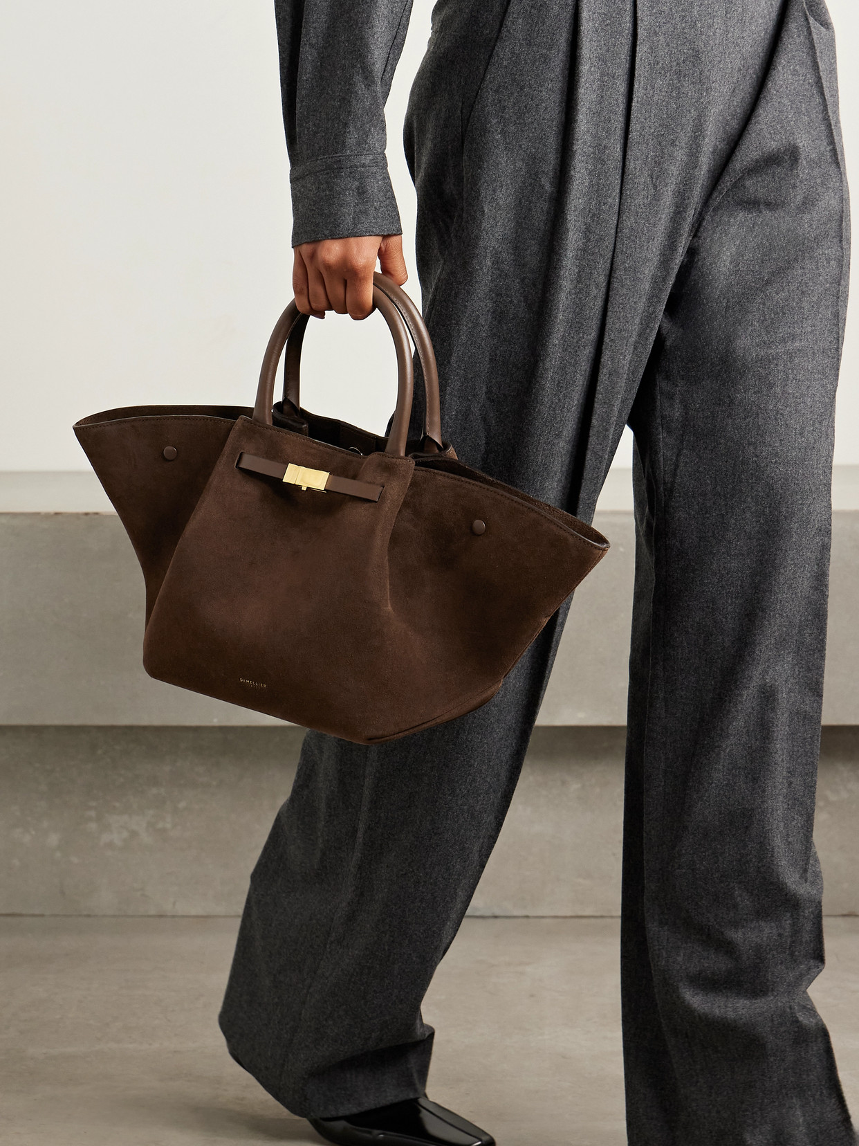 Demellier New York Midi Suede Tote In Brown