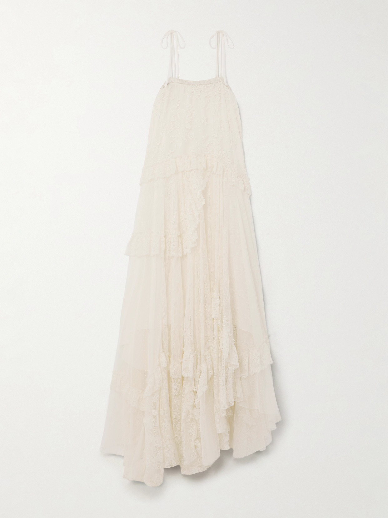 Chloé Asymmetric Tiered Lace And Embroidered Tulle Dress In White