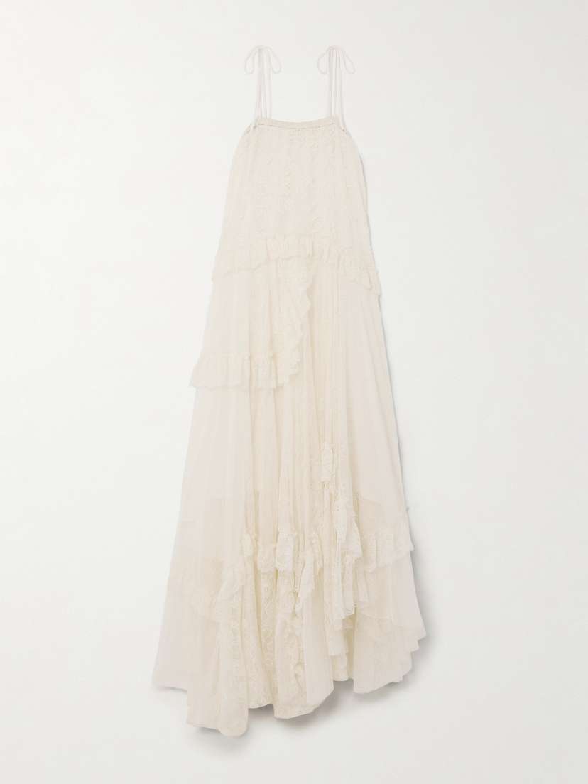 Chloé Asymmetric Tiered Lace And Embroidered Tulle Dress